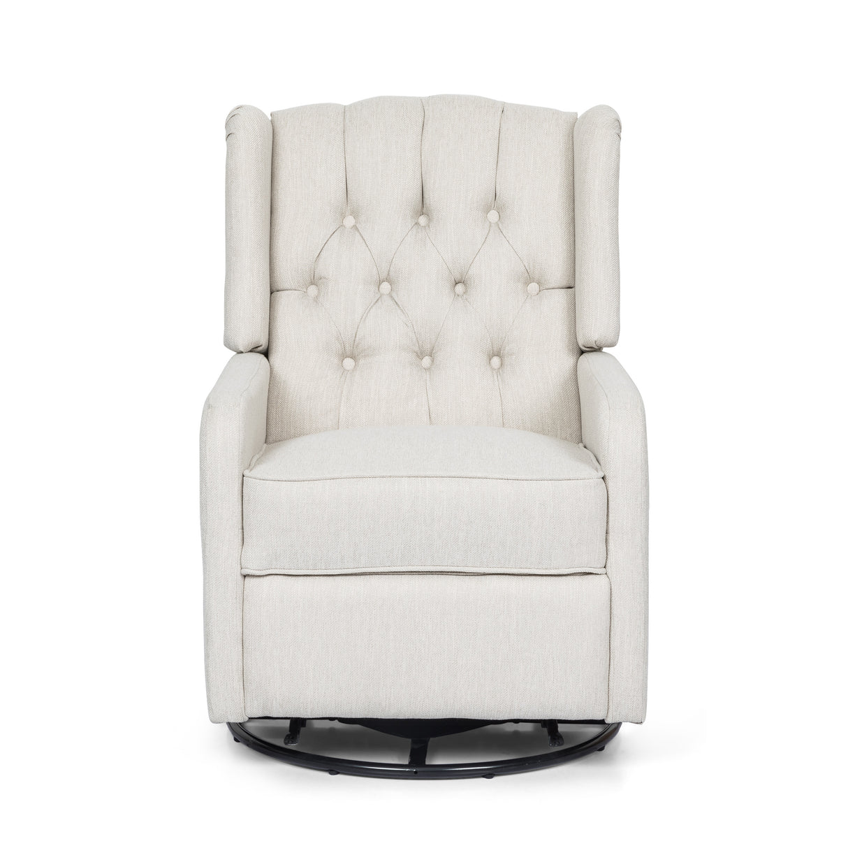Manual Recliner Chair with 360-Degree Swivel Beige Linen