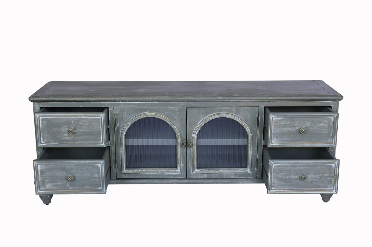 60" Farmhouse TV Stand with 4 Drawers & Glass Doors