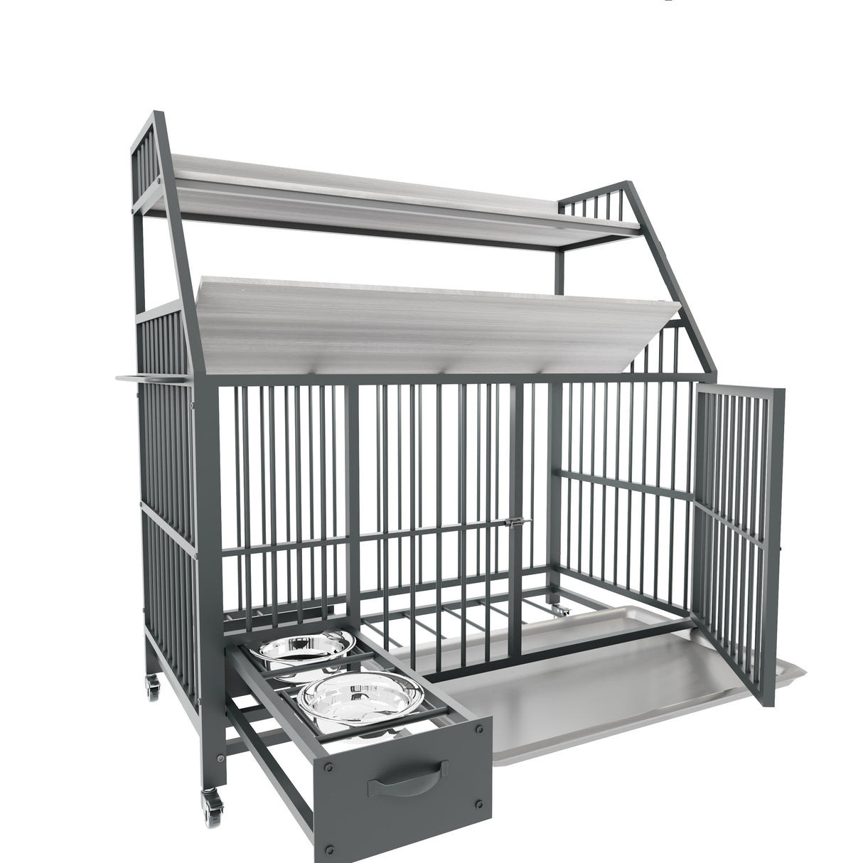 Large Pet Cage with Storage Rack and Stainless Steel Basins