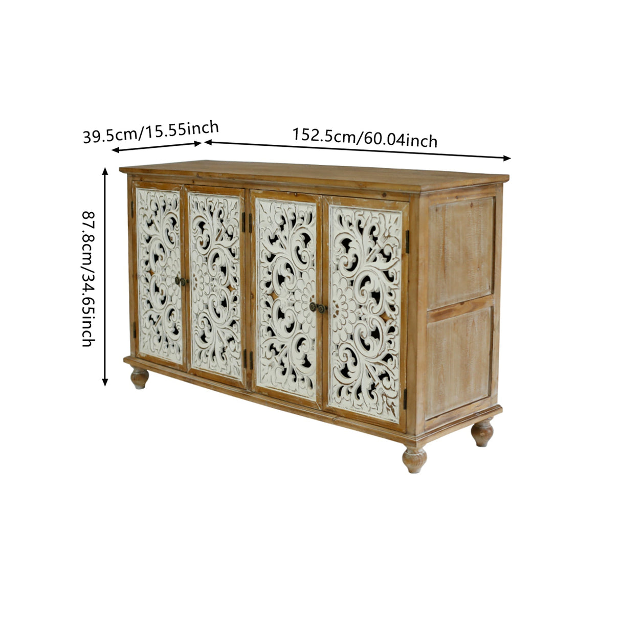 Accent Cabinet With 4 Doors Farmhouse Sideboard Buffet Cabinet