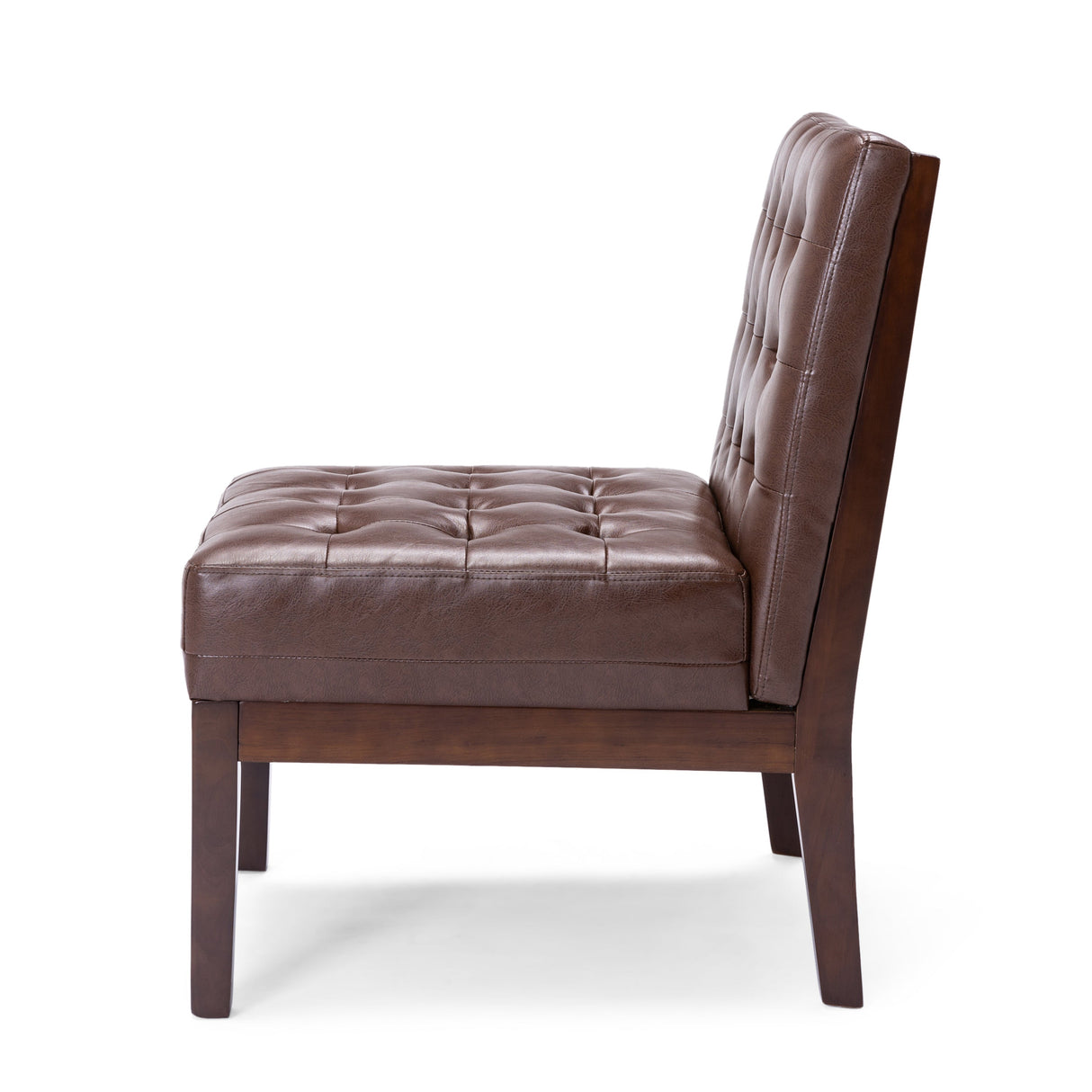 Contemporary Dark Brown Accent Chair with Tufted Waffle Stitch and PU Upholstery