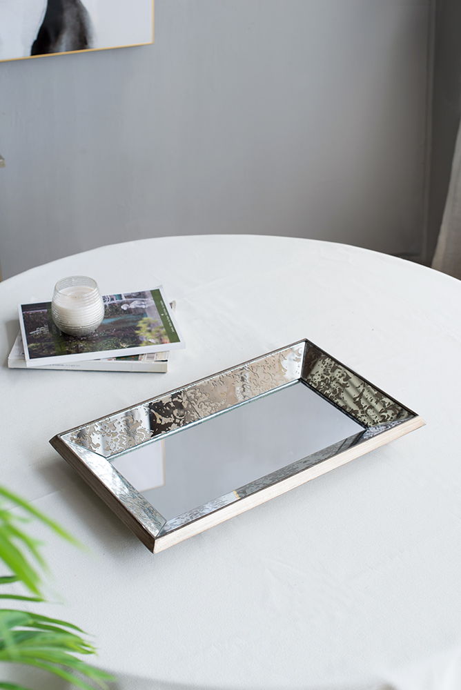 Antique Rectangle Mirror with Floral Accents - Pearl Silver