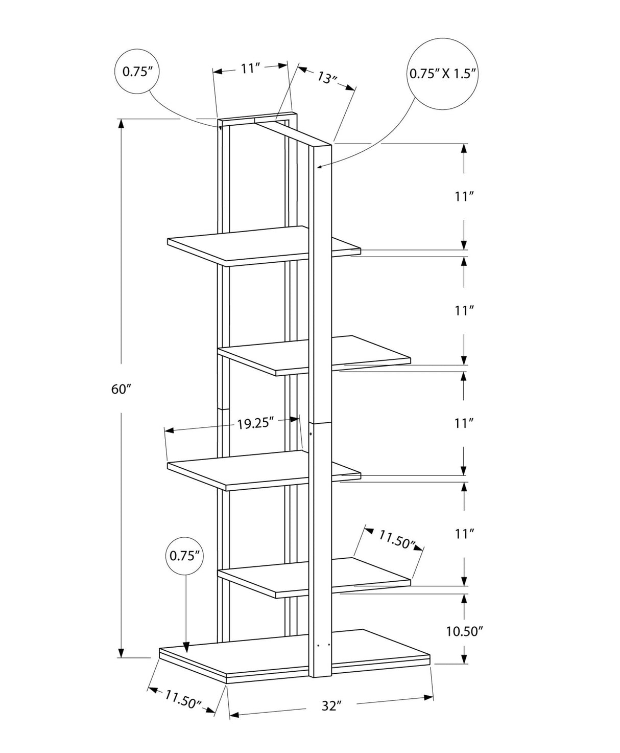 Bookshelf, Bookcase, Etagere, 5 Tier for Office, Contemporary & Modern