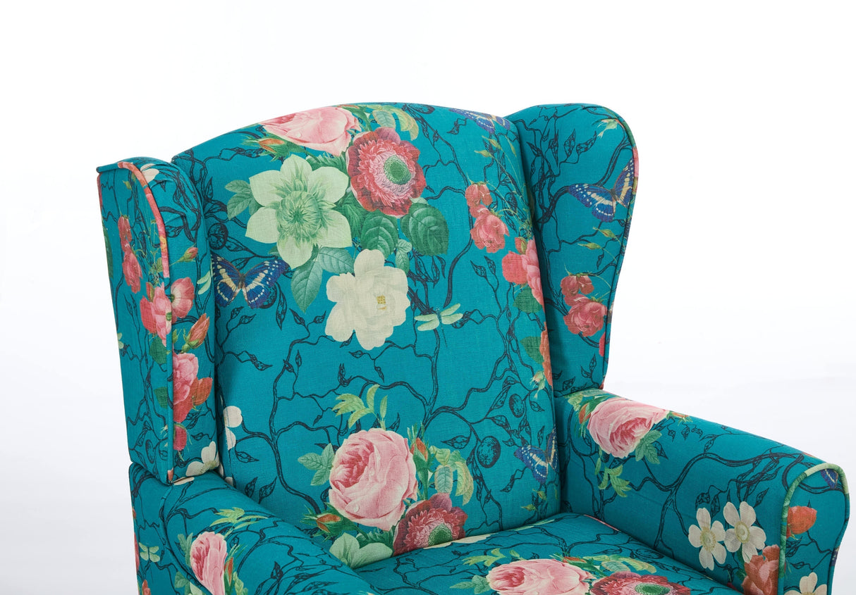 Modern Accent Chair with Retro Wood Legs - Floral