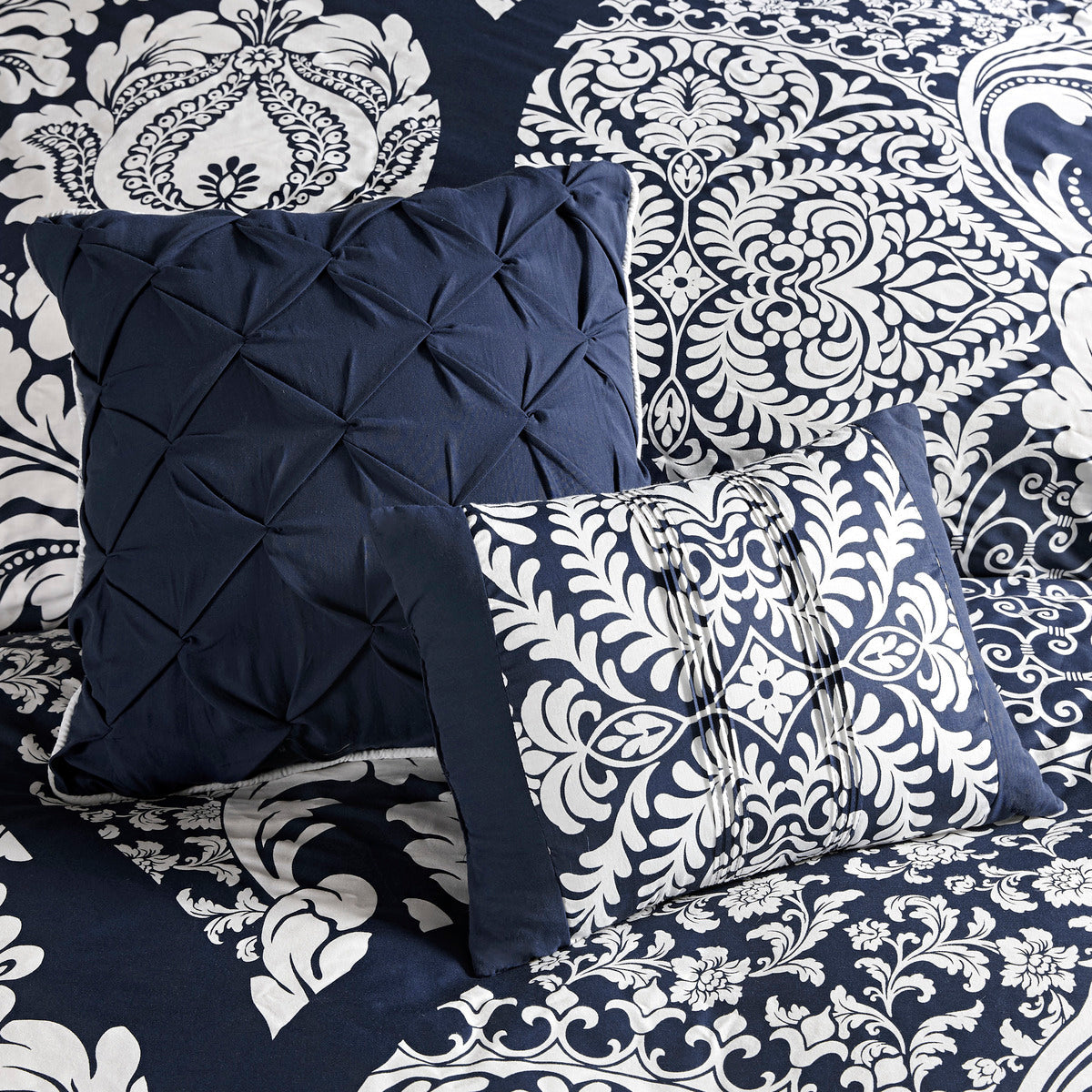 7 Piece Cotton Printed Comforter Set - Indigo - Cal King