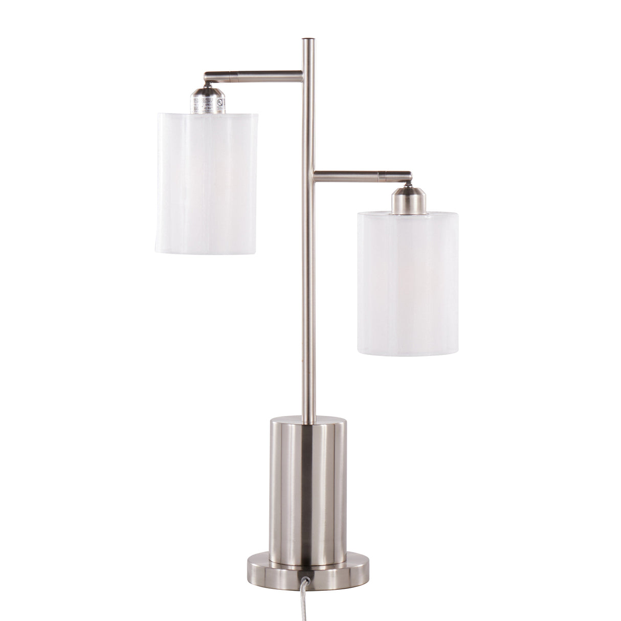 Cannes Contemporary Table Lamp in Nickel Metal with White Shades