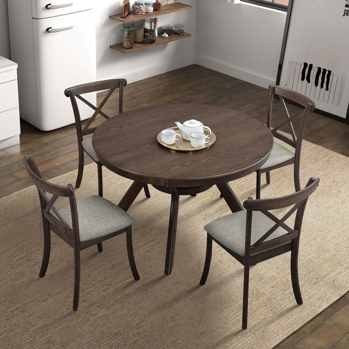 Wooden X Back Dining Chairs Set of 2 Modern Fabric Upholstered