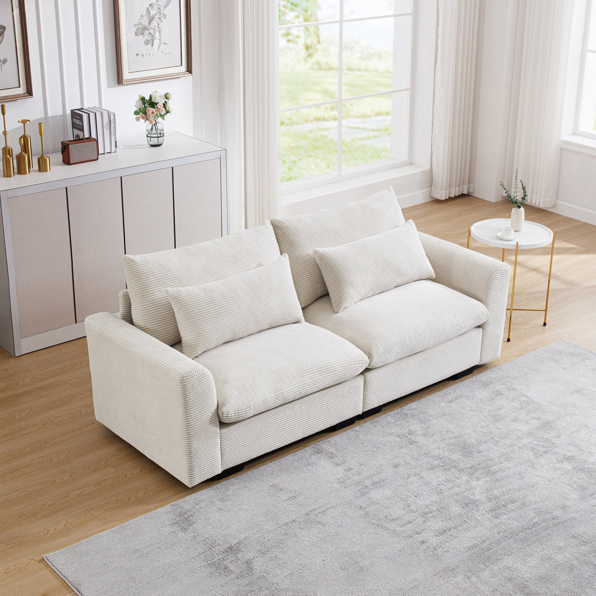 Beige Corduroy Sofa Couch