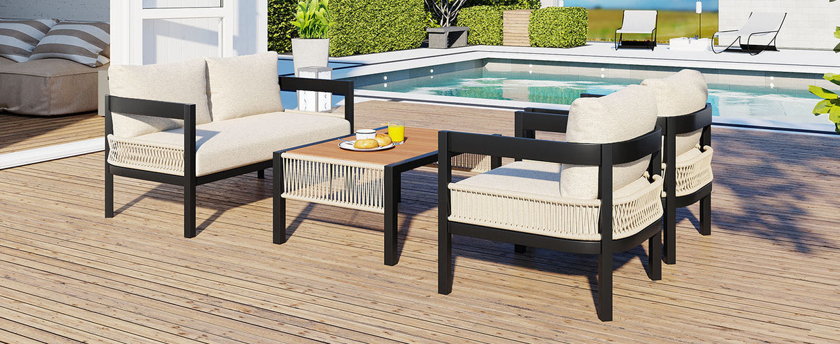 U_Style Multi-Person Outdoor Iron Sofa Set with Rattan Decoration