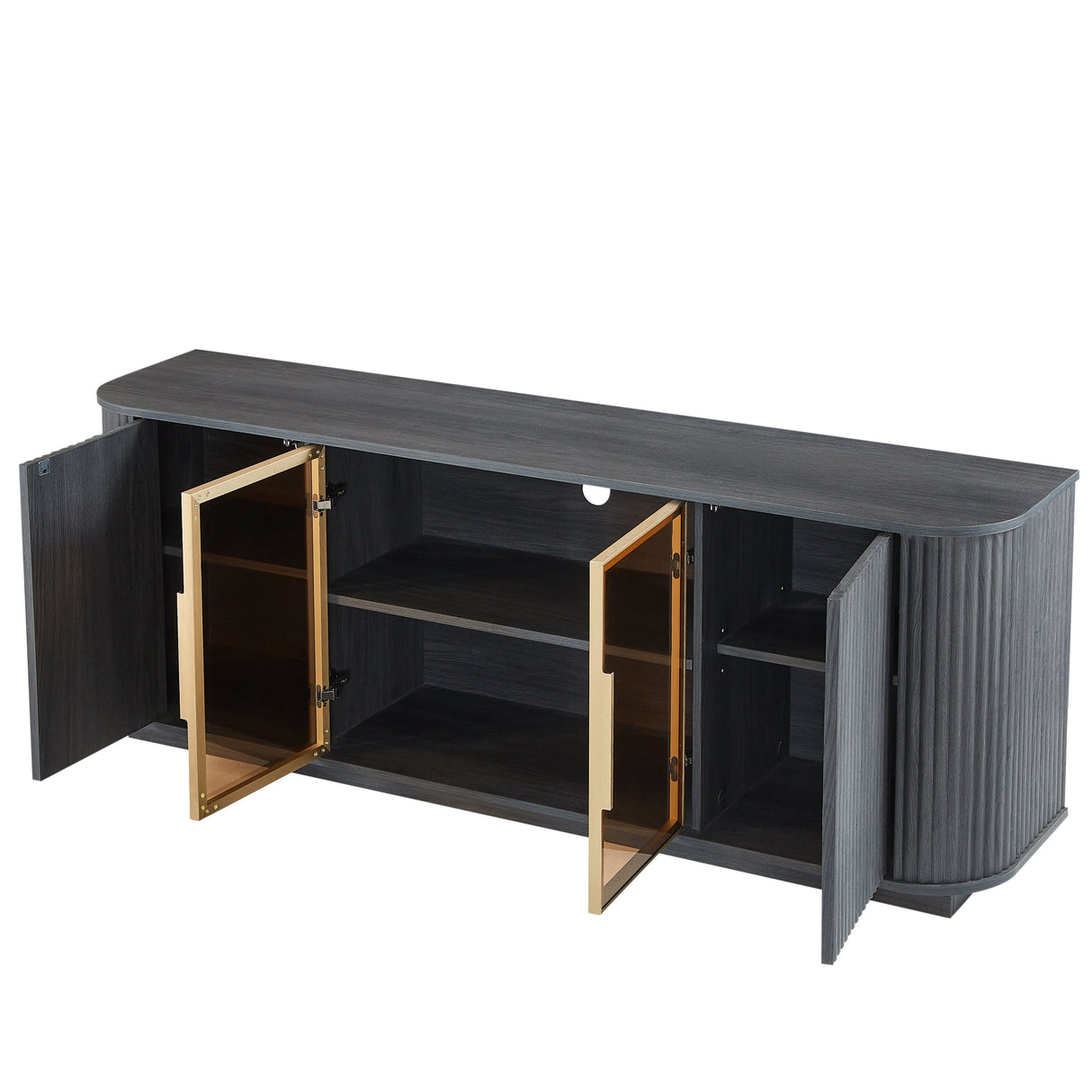 Modern 64-Inch Wavy TV Cabinet with LED Lights