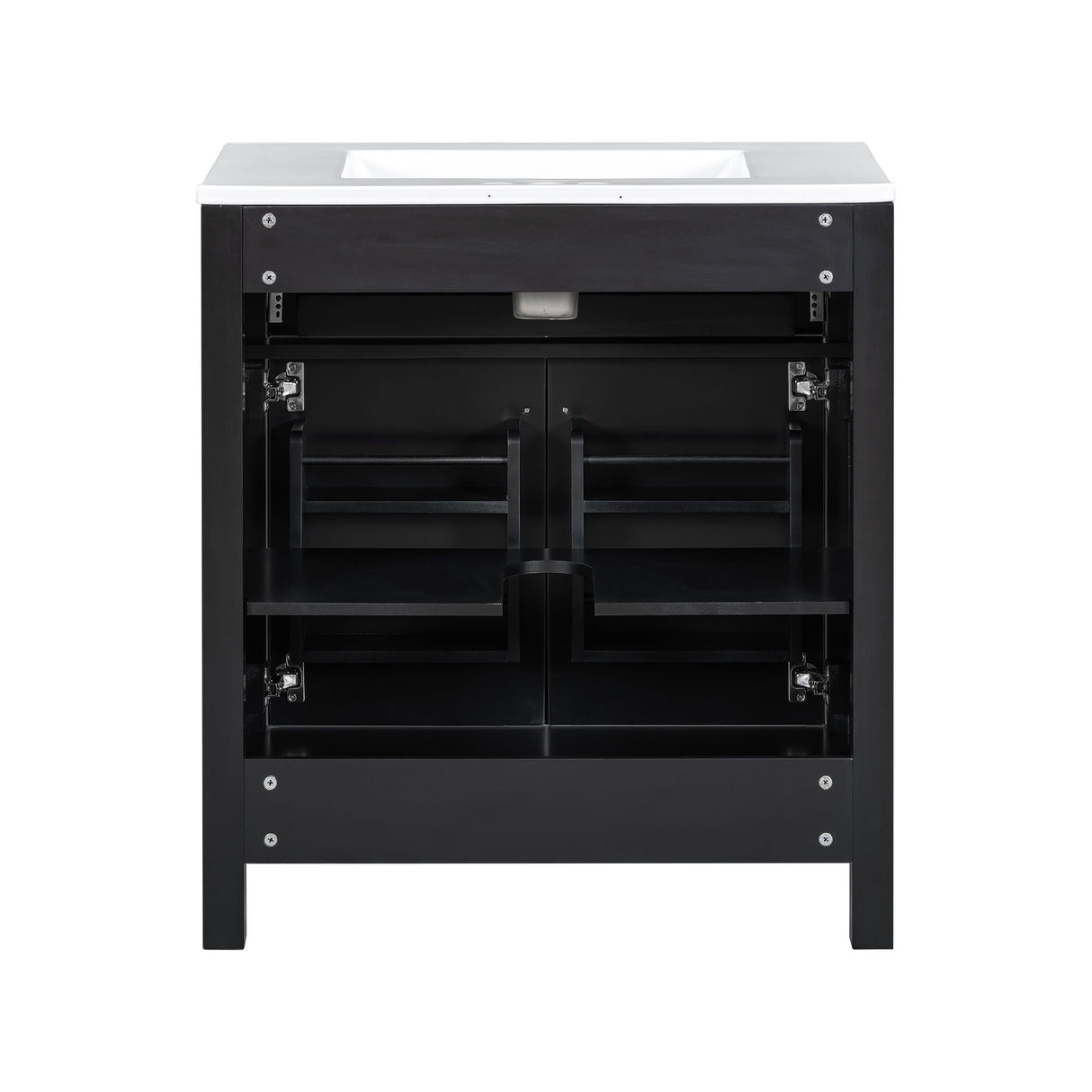 Bathroom Vanity With Ceramic Sink, Modern Single Bathroom Cabinet With 2 Doors And A Shelf, Soft Close Doors