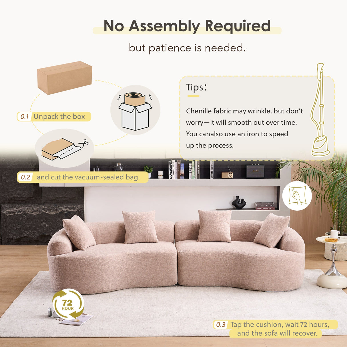 LY-025 Modular Sleeper Sectional Sofa, 4-Seater with Wood Grain Chenille Fabric