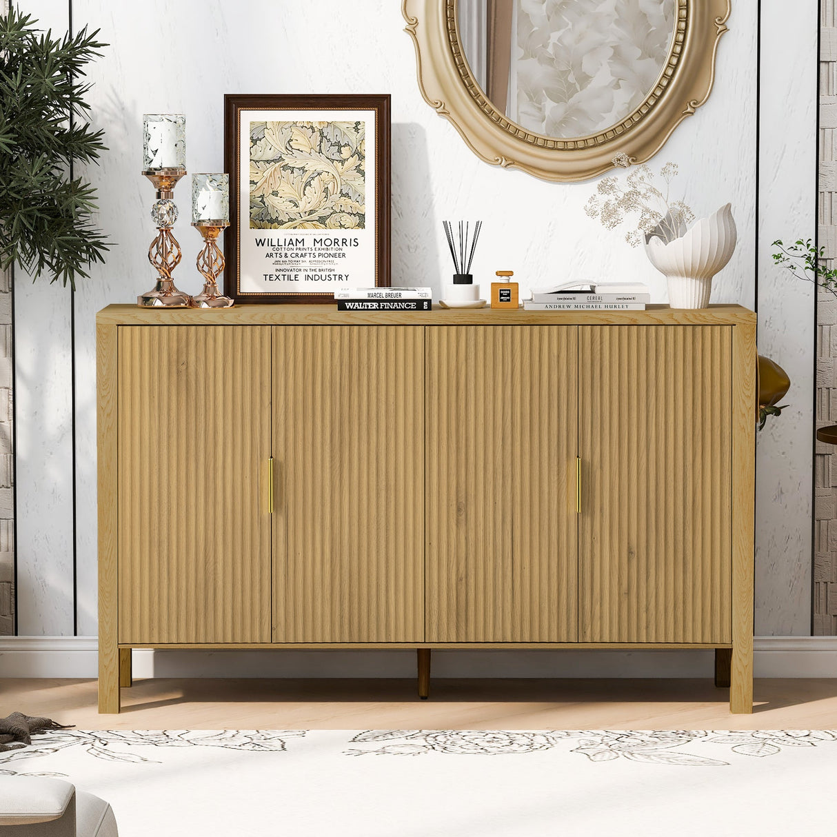 U_STYLE Modern 57.5" Stripe Door Storage Cabinet