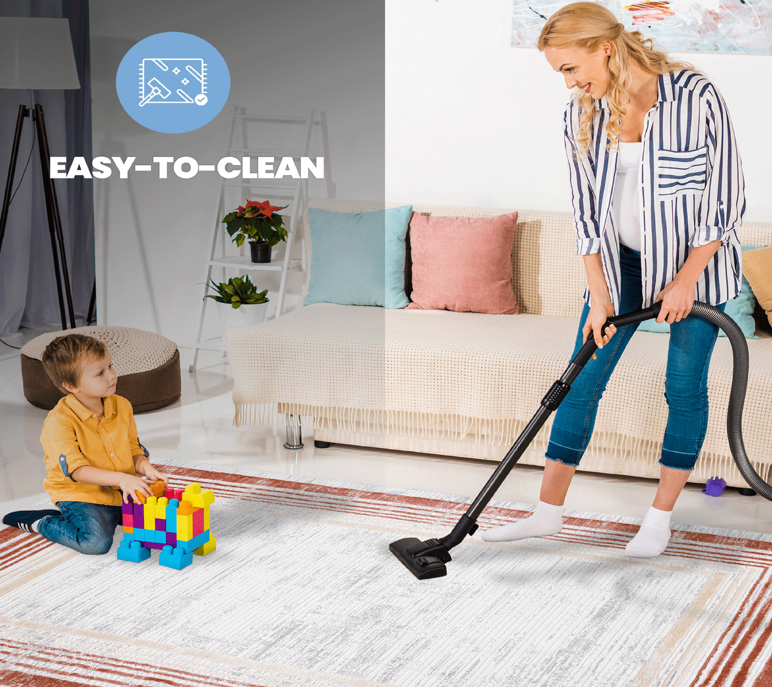 NAAR MARFI Collection Bordered Non-Shedding and Stain Resistant Area Rug