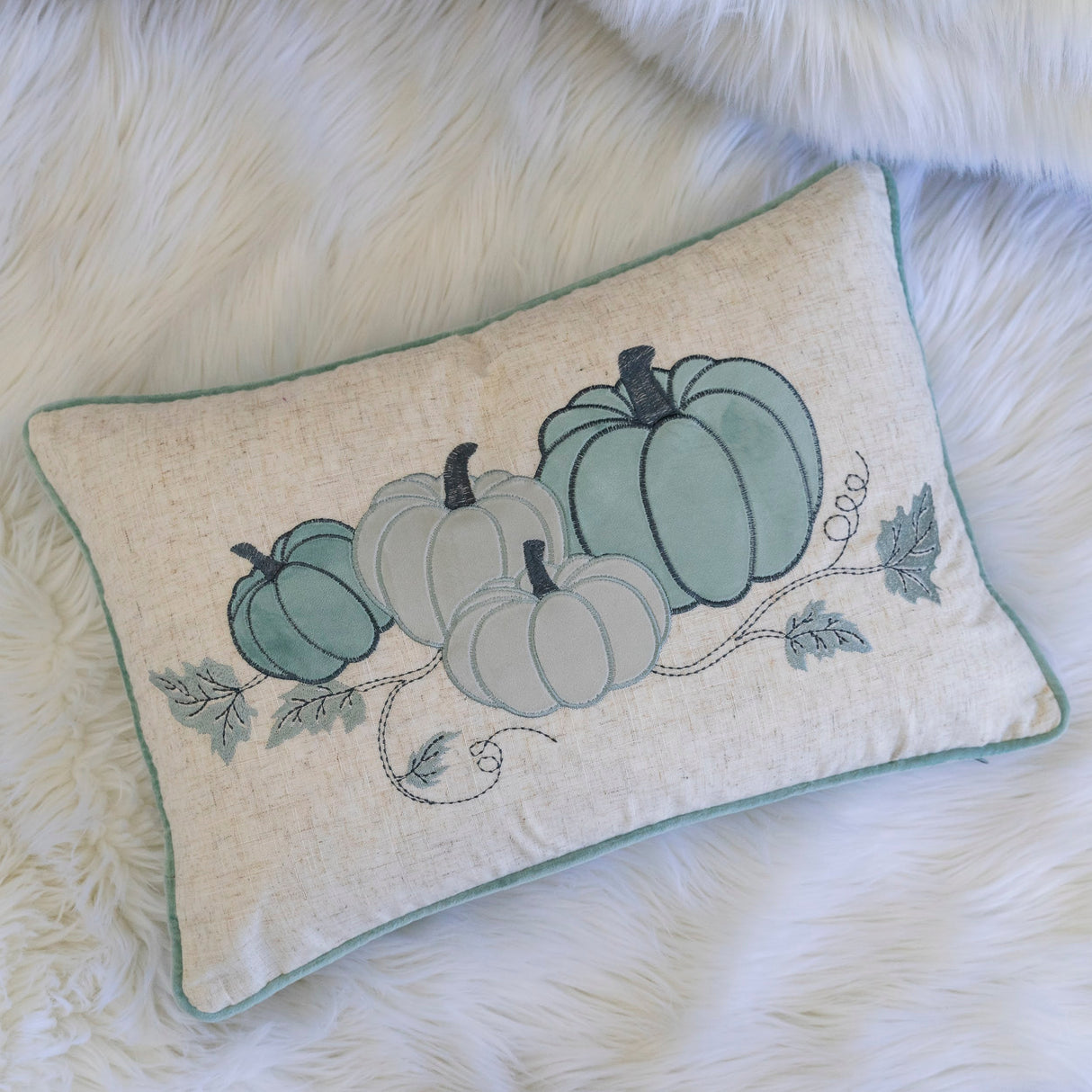 Embroidered Pumpkin Lumbar Throw Pillow – Misty