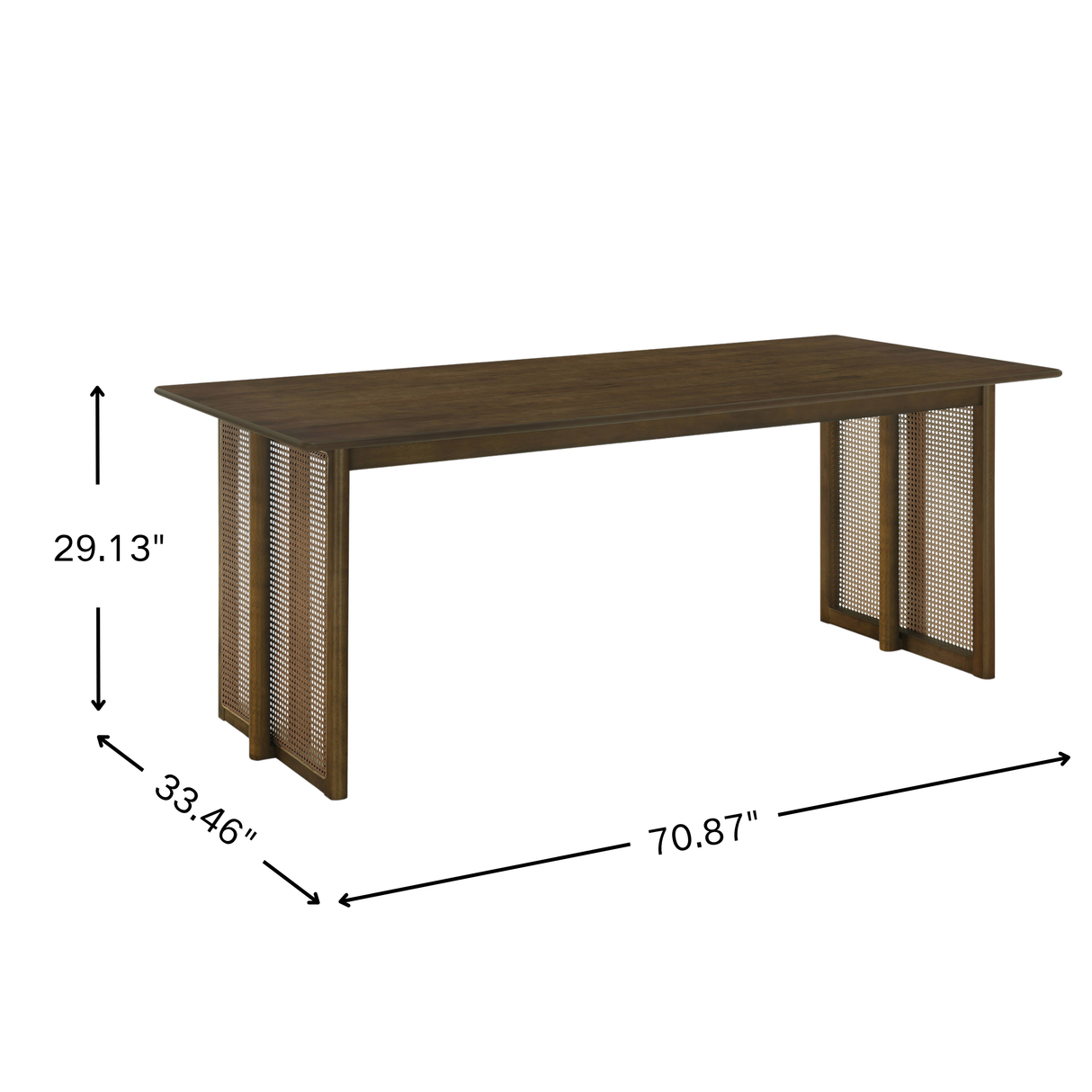 Walnut-Colored Rubber Wood Dining Set with Plastic Rattan