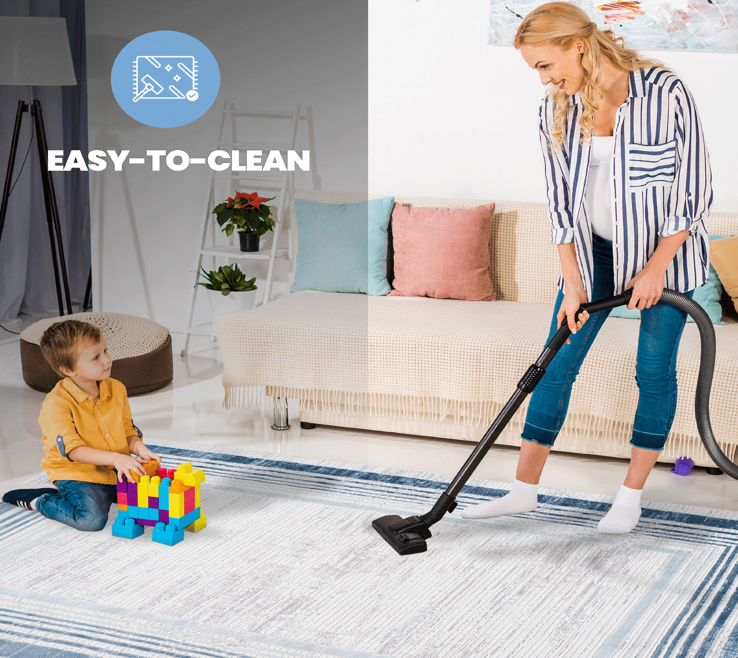 NAAR MARFI Collection Bordered Non-Shedding and Stain Resistant Area Rug