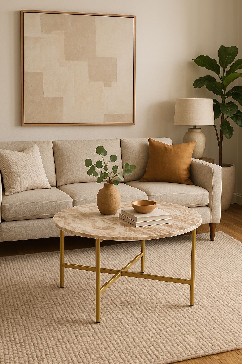 Brown-Marble-Nesting-Coffee-Table-with-Golden-Metal-Frame-(6.5'-Height)-Elegant-&-Sturdy-Low-Profile-Table-Space-Saving-Modern-Design-Perfect-for-Living-Room,-Lounge,-Office-&-Home-Décor-