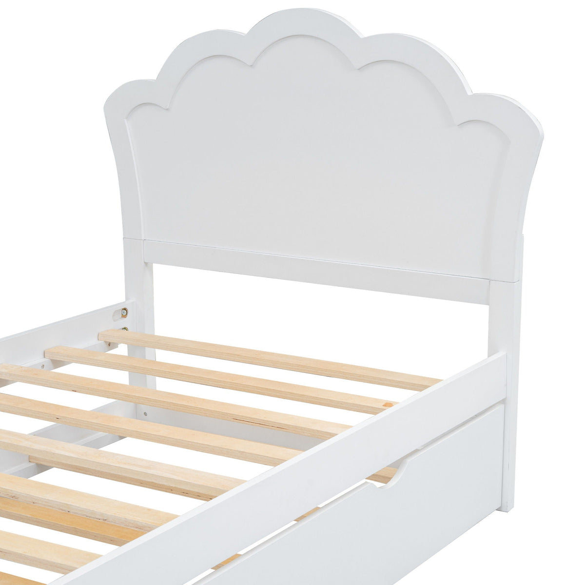 Platform Bed With Headboard and Twin Trundle - White