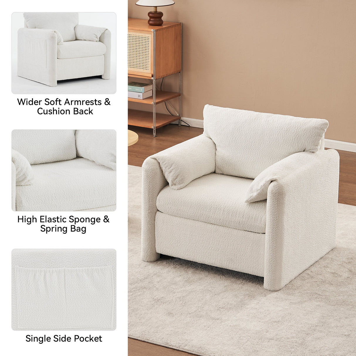 Modern Accent Chair Single Seater Ivory White
