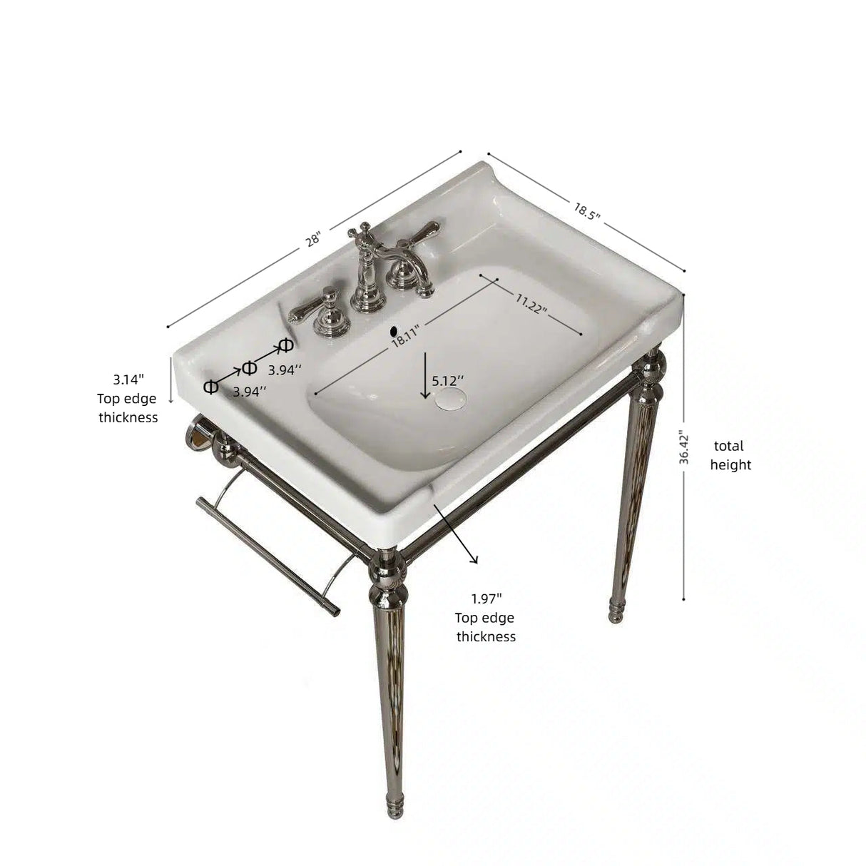 VICI 28" Bathroom Console Sink, Wall-Mounted