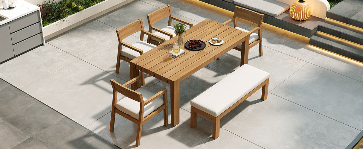 TREXM Patio Dining Table Set for 6 with Umbrella Hole