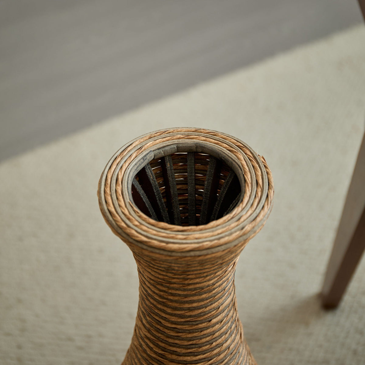 3 Piece Artificial Rattan Floor Vase Set Decorative Accent For Living Room, Hallway & Entryway, Ideal For Dried Or Silk Flower Arrangements - Beige