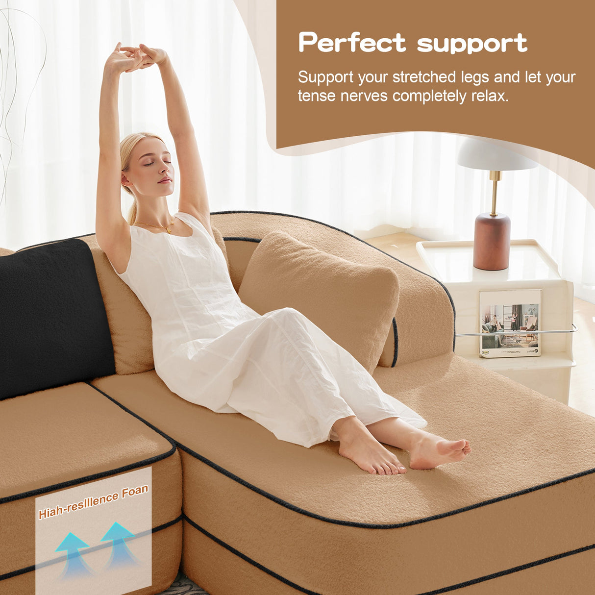 77.2" Teddy Fabric No Assembly Sofa in Camel