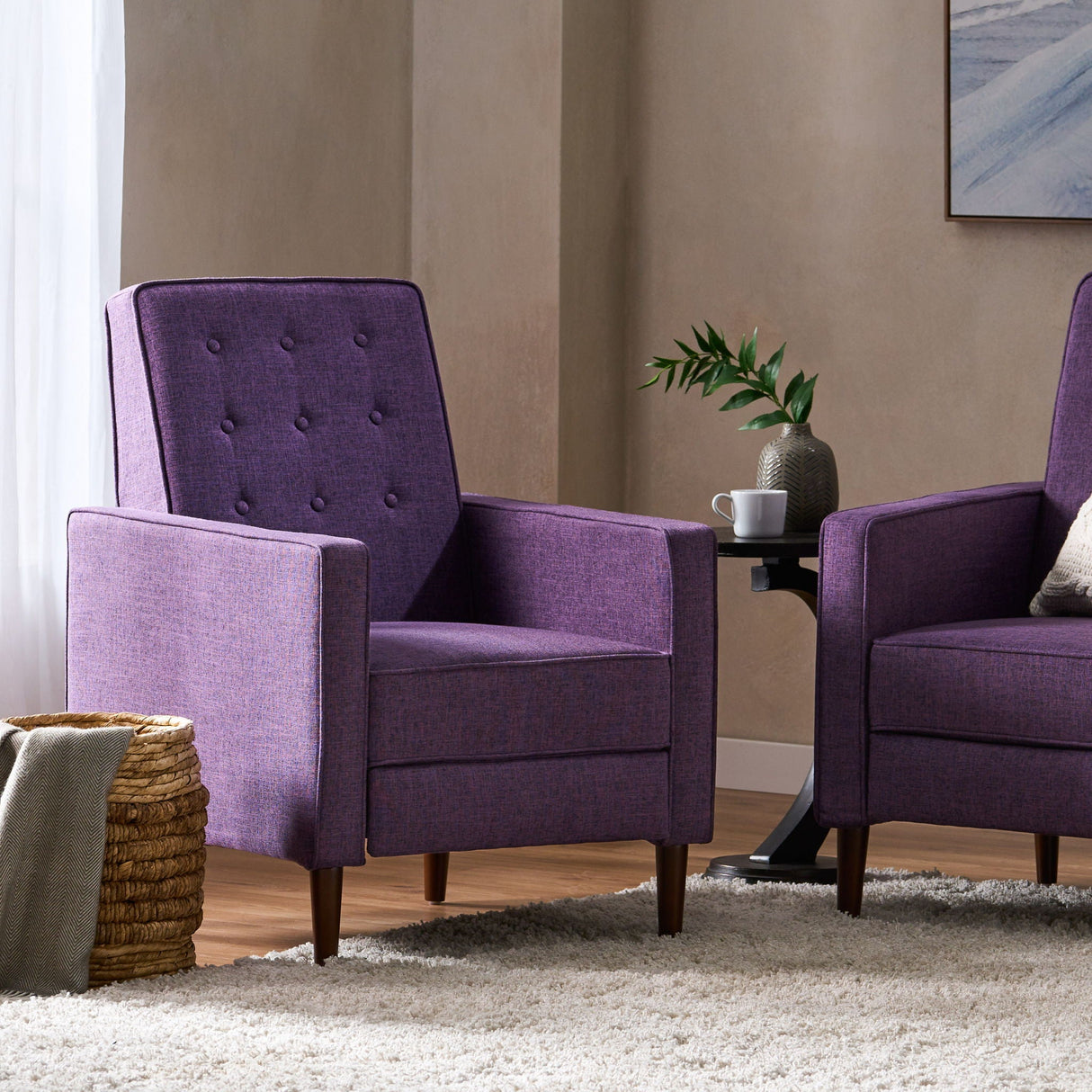 Mid-Century Modern Recliner With Button Tufted Waffle Stitch