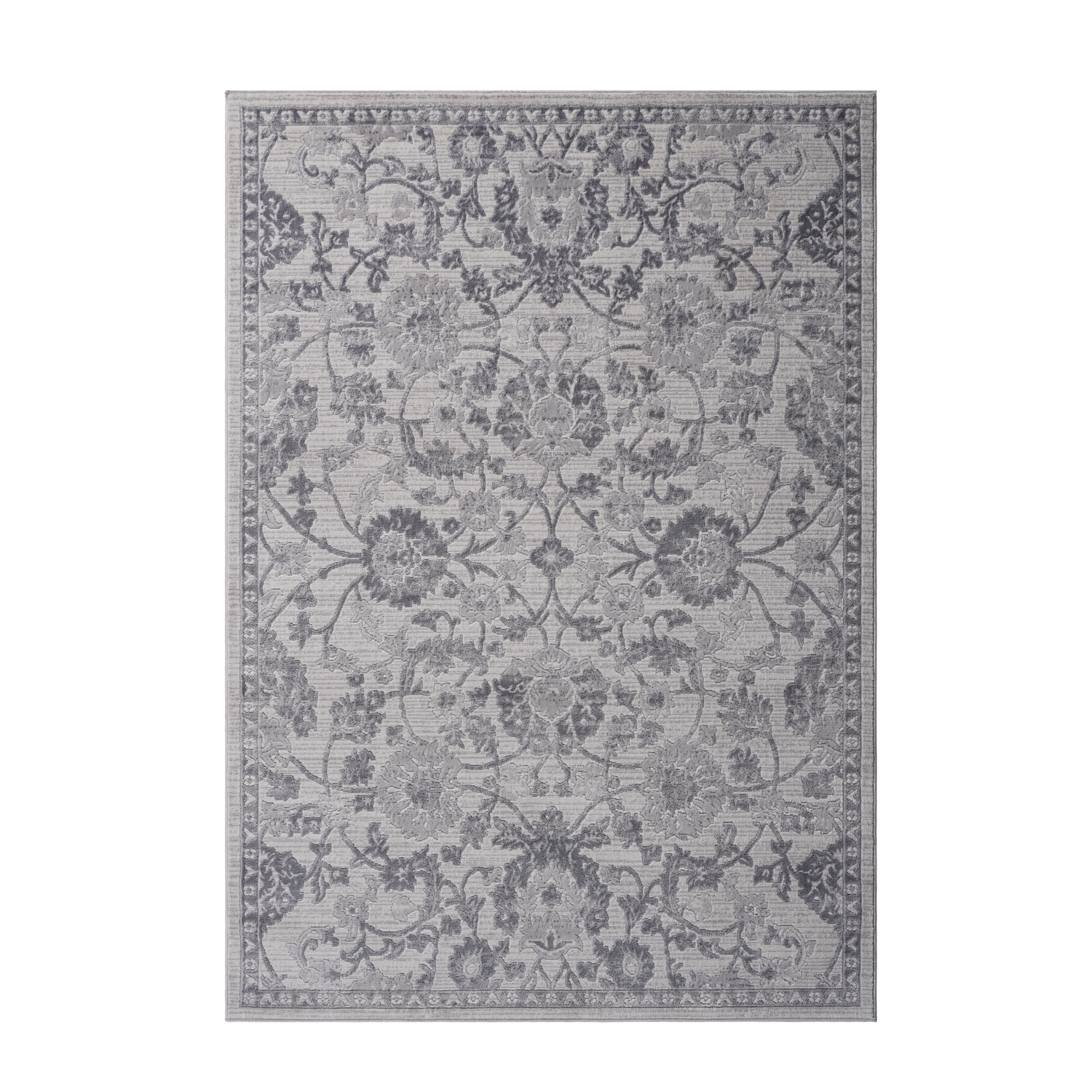 5X7 Grey/Silver/Oriental Non-Shedding Living and Stain Resistant Area Rug