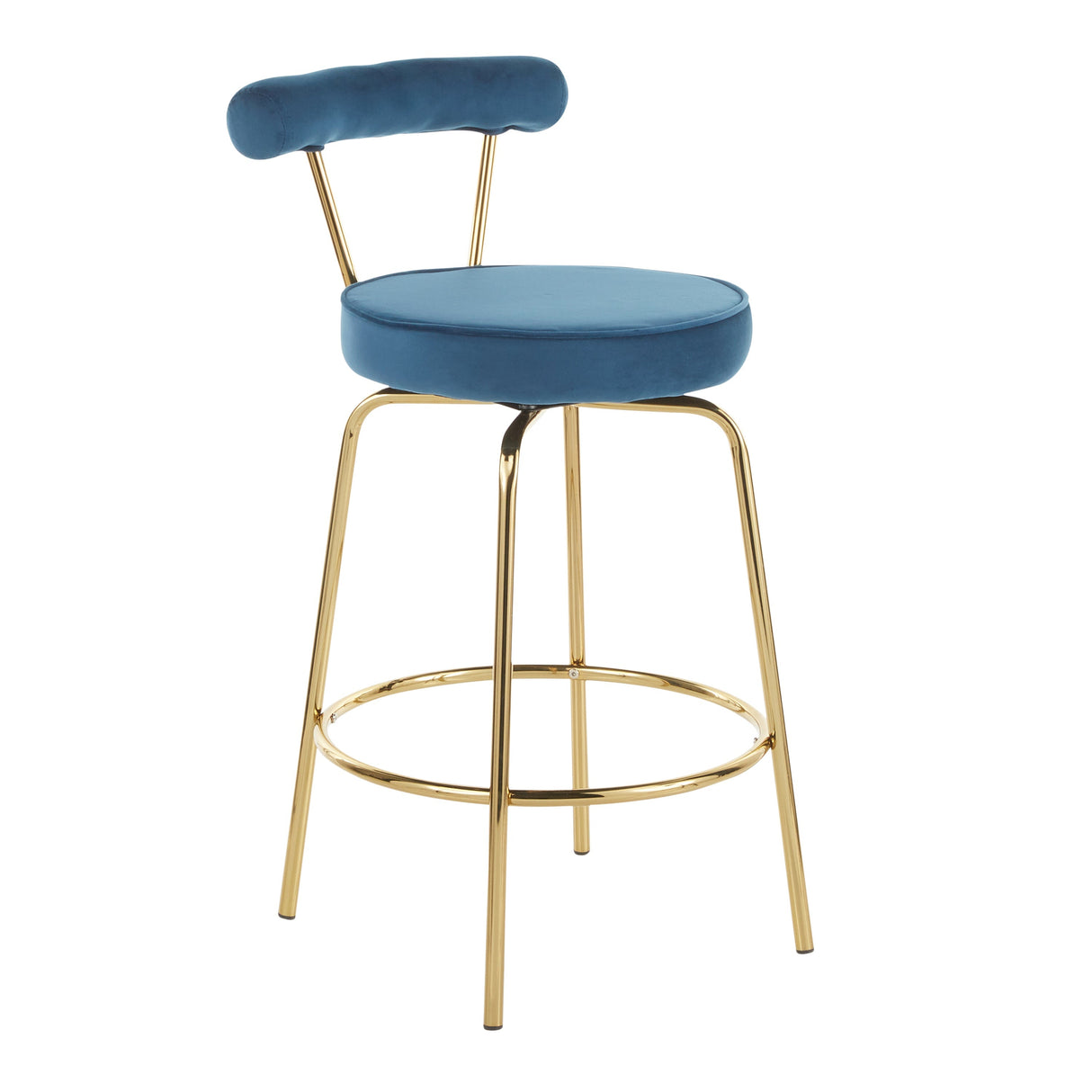 Rhonda Glam Counter Stool in Gold Metal and Blue Velvet by LumiSource - Set of 2
