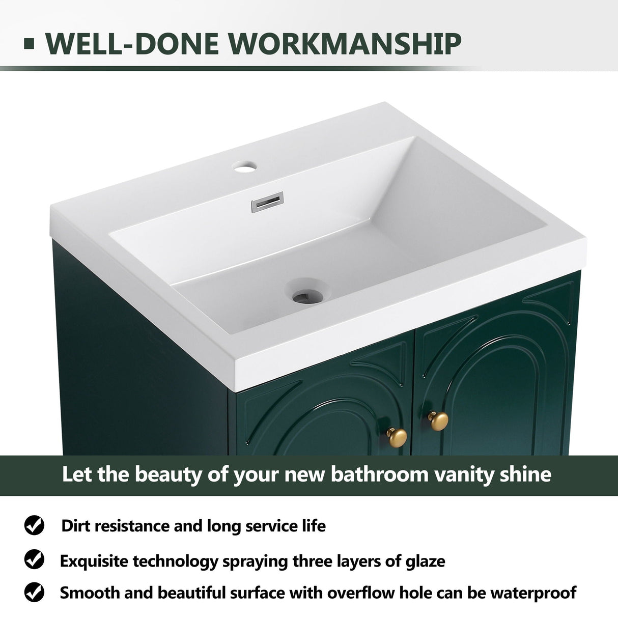 Contemporary Freestanding Bathroom Vanity With Resin Sink & Soft-Close Cabinet Doors