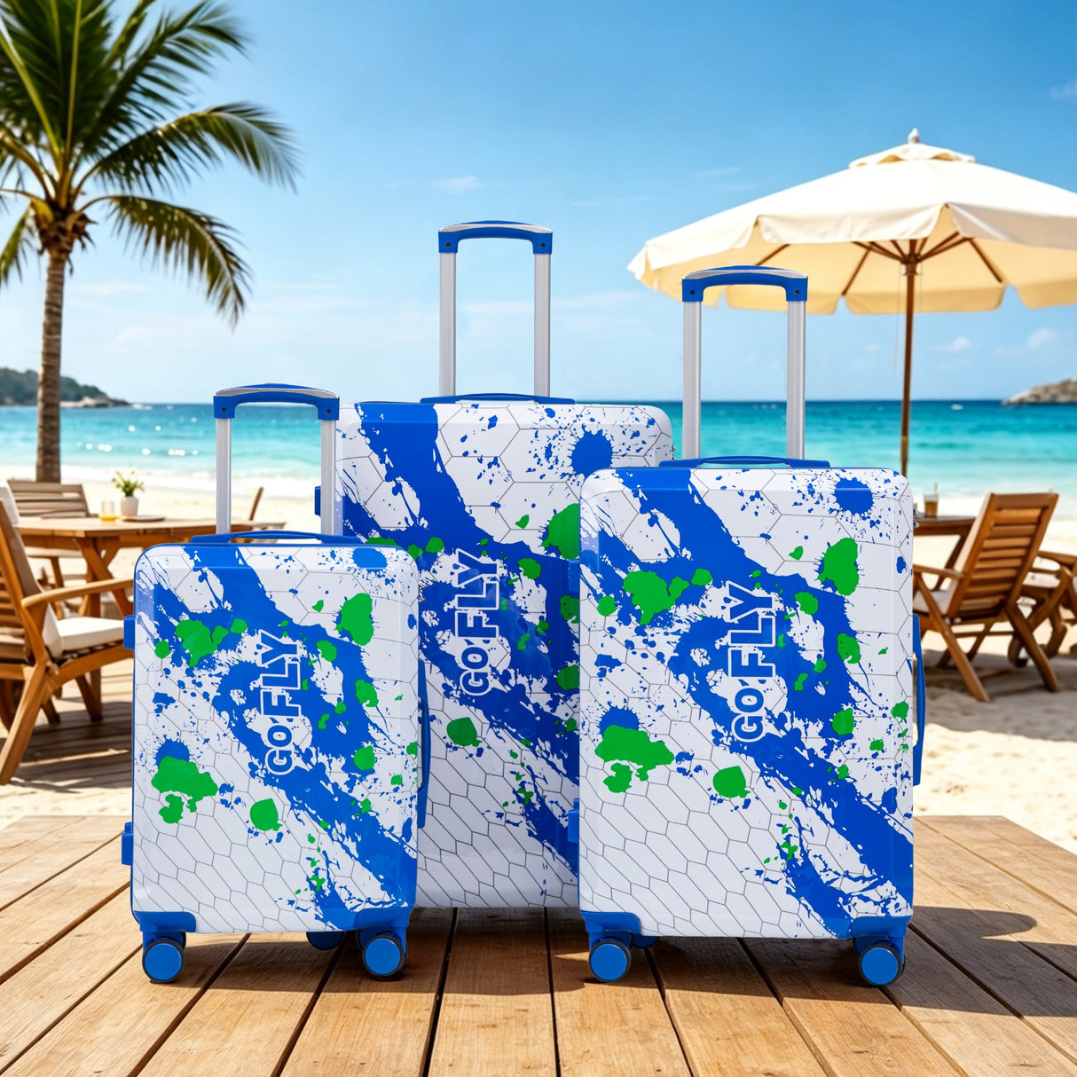 3-Piece PC Spinner Wheel Luggage Set in Blue