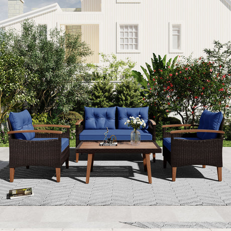 4-Piece-Outdoor-Wicker-Sofa-Set-–-Blue-Cushions-&-Acacia-Wood-Accents-Outdoor-Furniture-Sets