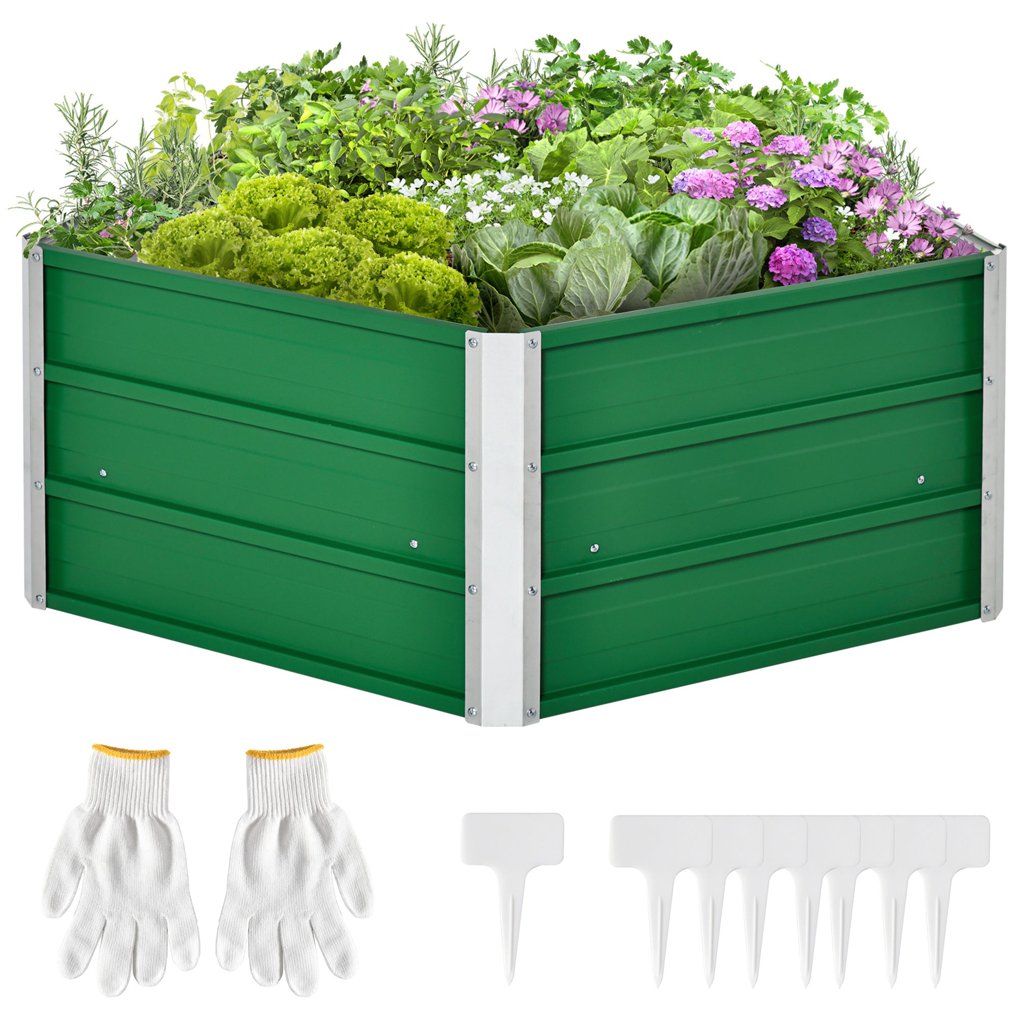 40''-x-16''-Hexagon-Metal-Raised-Garden-Bed,-Elevated-Large-Corrugated-Galvanized-Steel-Pots-&-Planters
