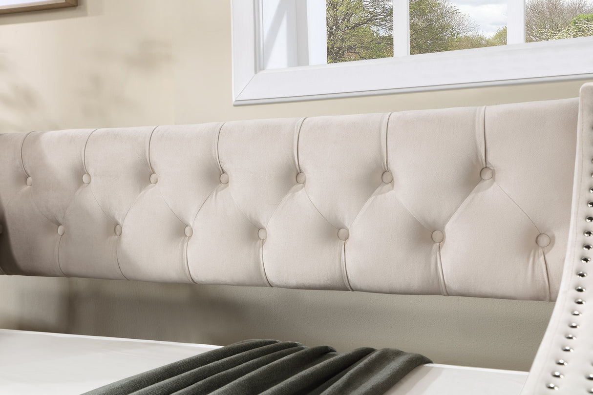 Daybed with Trundle Upholstered Tufted Sofa Bed Arms Full Size Beige