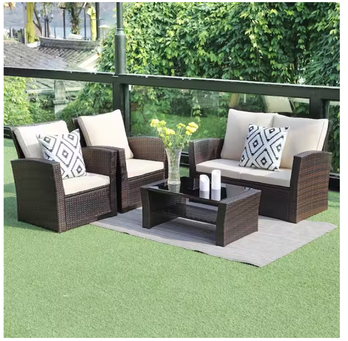 4-Pieces-Outdoor-Patio-Furniture-Set--PE-Rattan-Wicker-with-Brown-Furniture-|-Outdoor-Furniture-|-Outdoor-Furniture-Sets