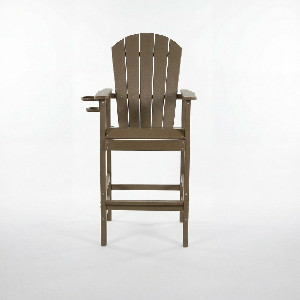 HDPE Bar Height Adirondack Chair with Cup Holder, All-Weather Outdoor Patio Chair