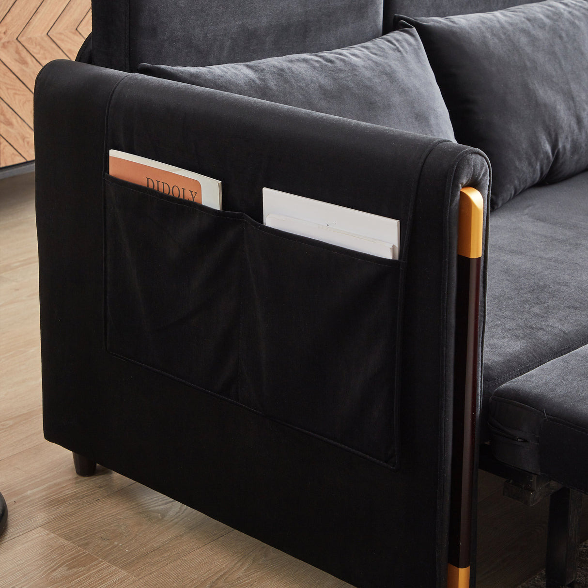 Conway Convertible Velvet Loveseat Sleeper with Arm Storage and Adjustable Back