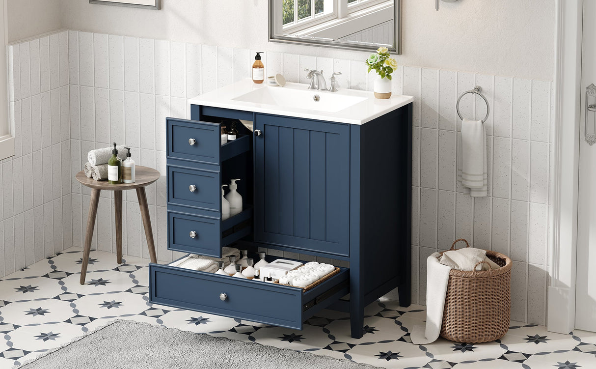 30" Bathroom Vanity with Sink, One Cabinet and Three Drawers