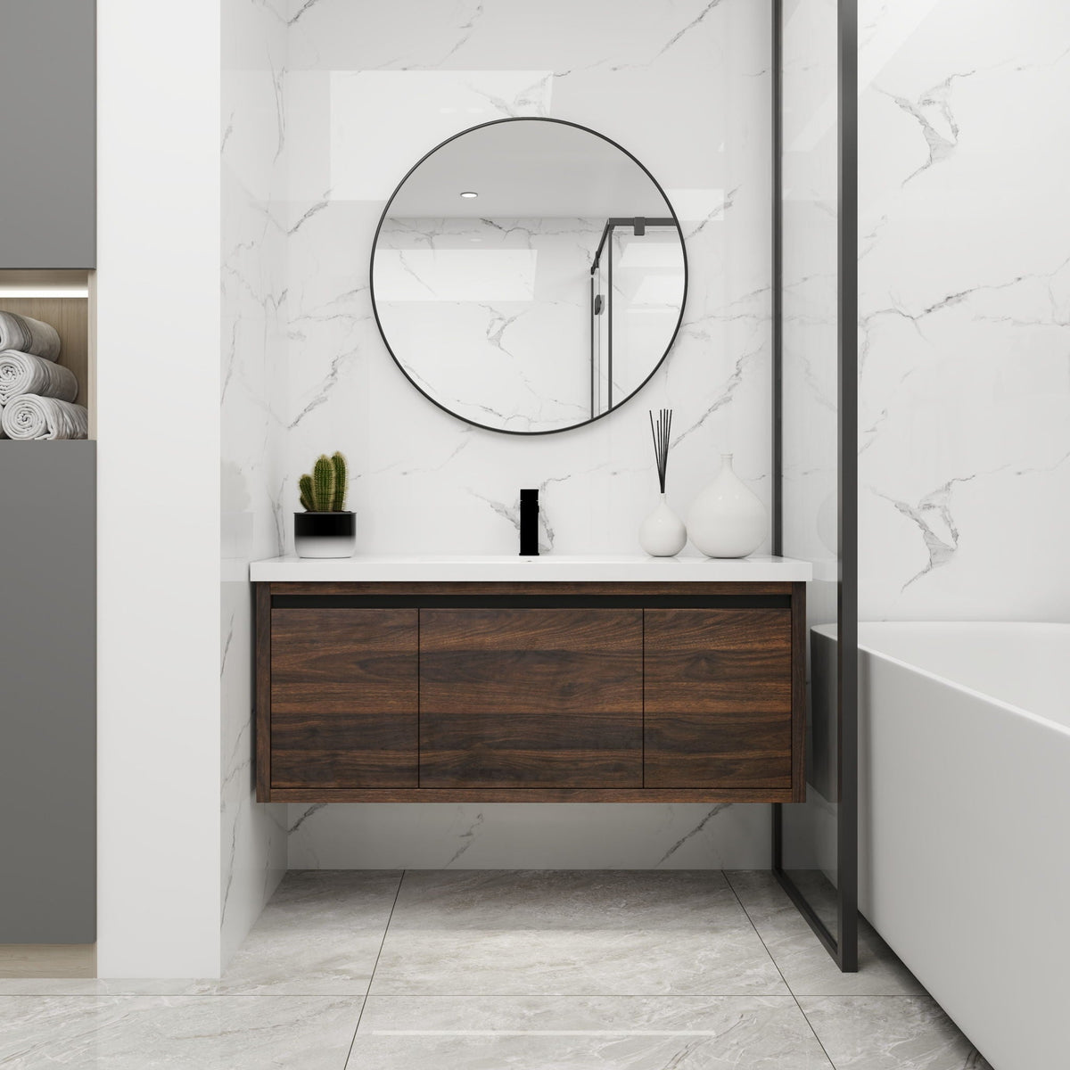 Floating Bathroom Vanity With Resin Sink And Soft Close Doors