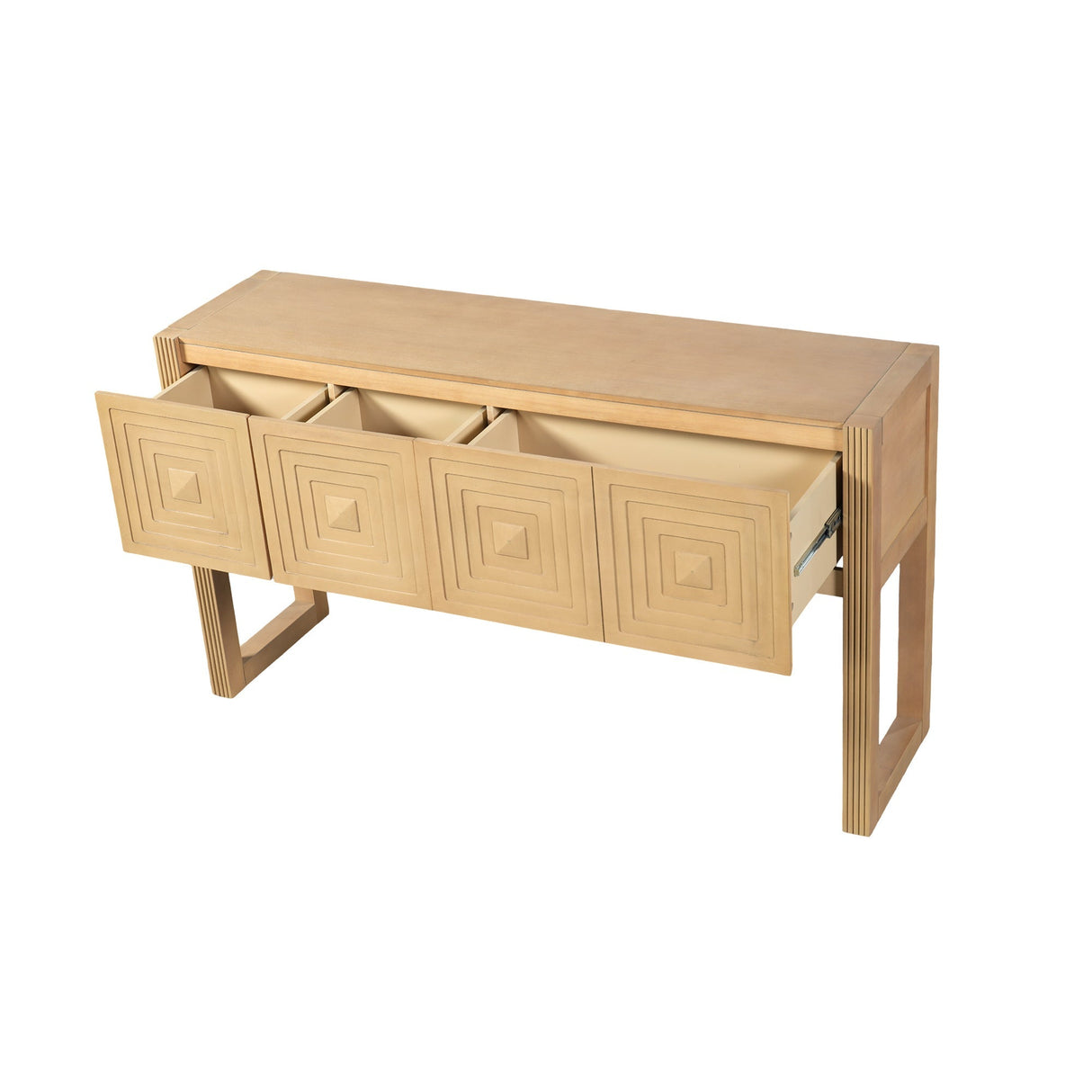 Geometric Carved Console Table with Soft-Close Drawers
