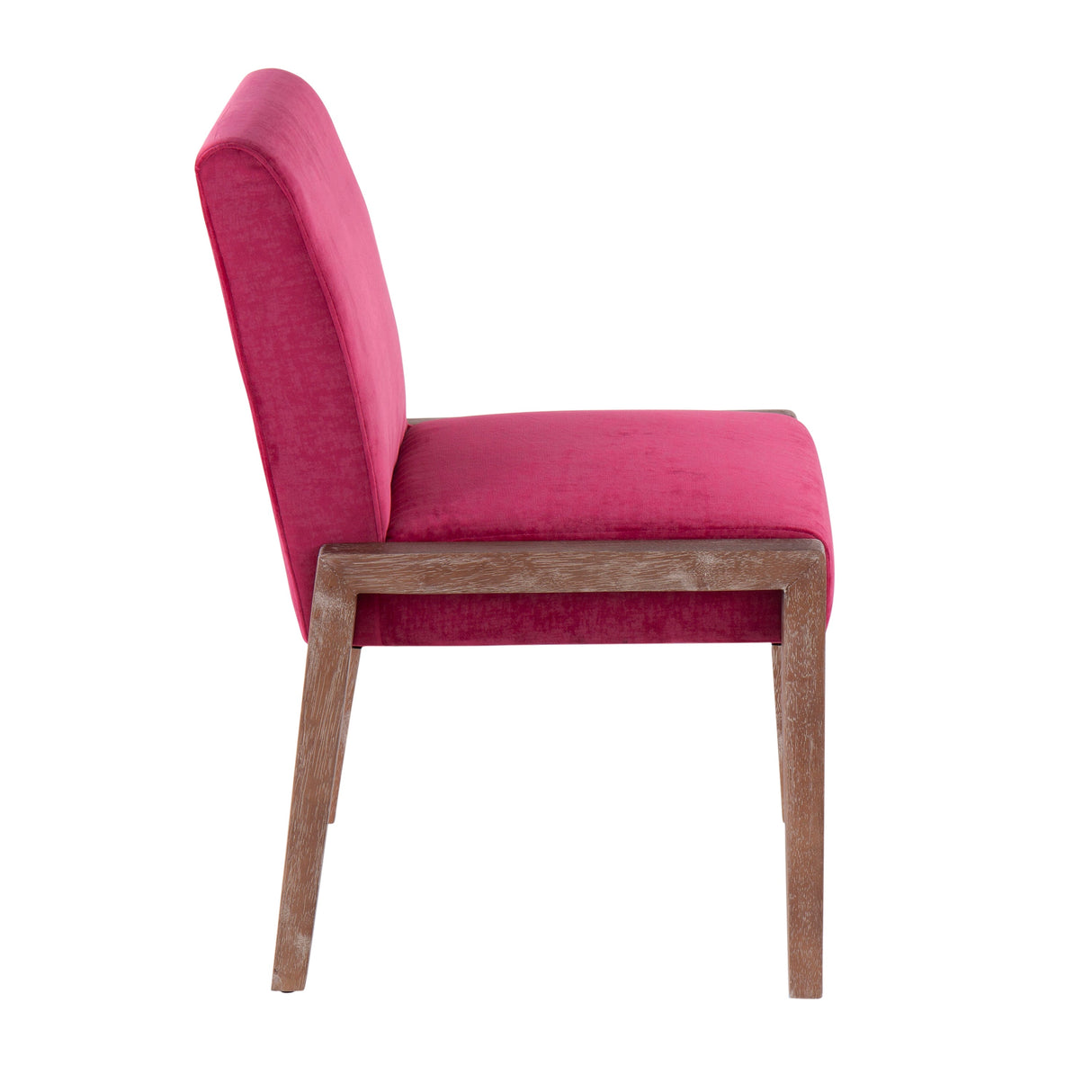 Carmen Contemporary Chair Set of 2 in White Washed Wood and Pink Velvet