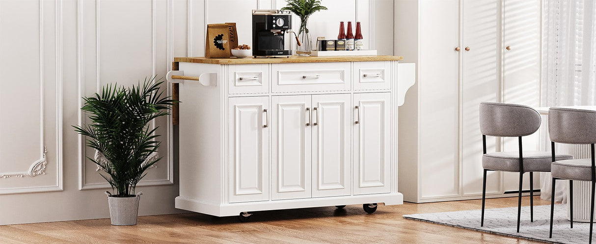 K&K 54-Inch Large Kitchen Island with Rubber Wood Drop Leaf