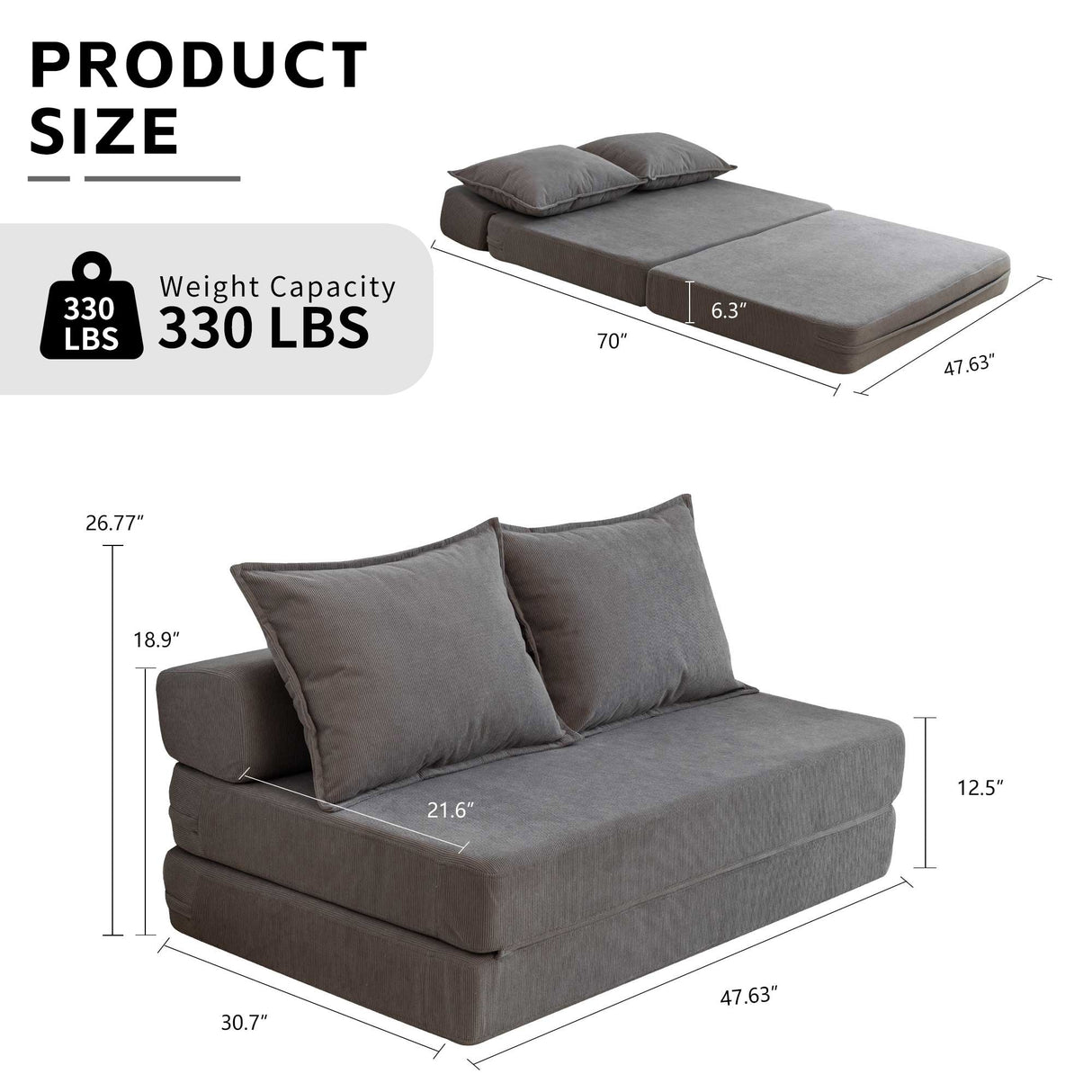 Foldable Sofa Bed Sleeper Lounge Chair with Pillow