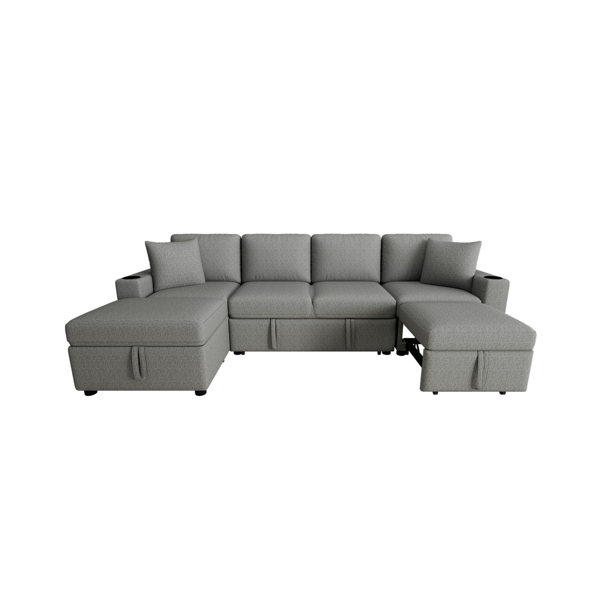 Sectional Sofa Convertible Pull-Out Bed With Storage Ottoman & USB Ports