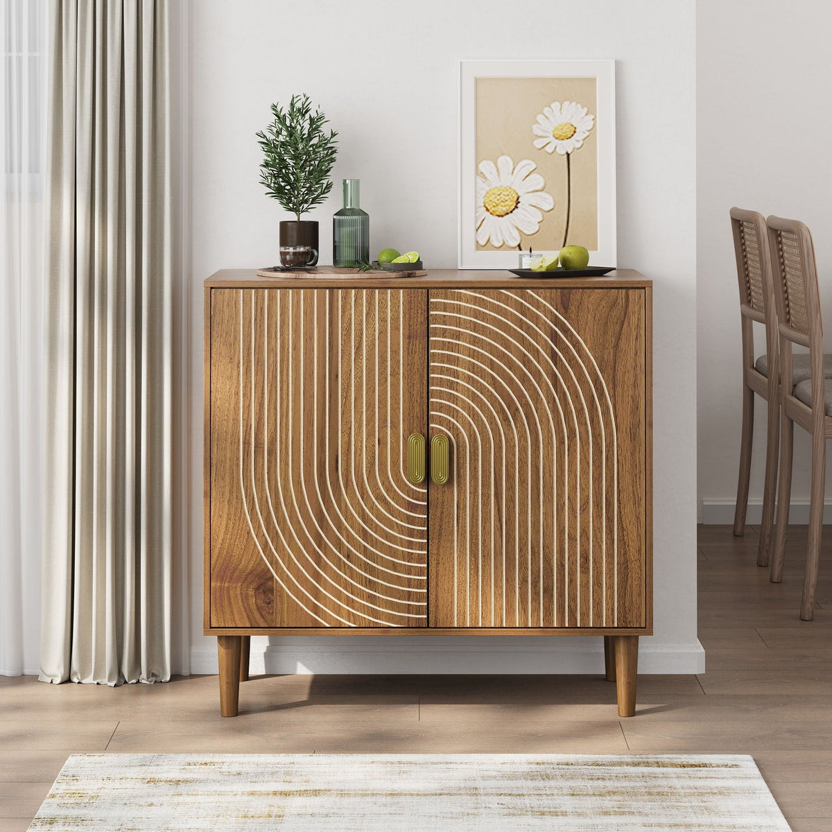 Line Groove Buffet Cabinet with Ample Storage - Brown
