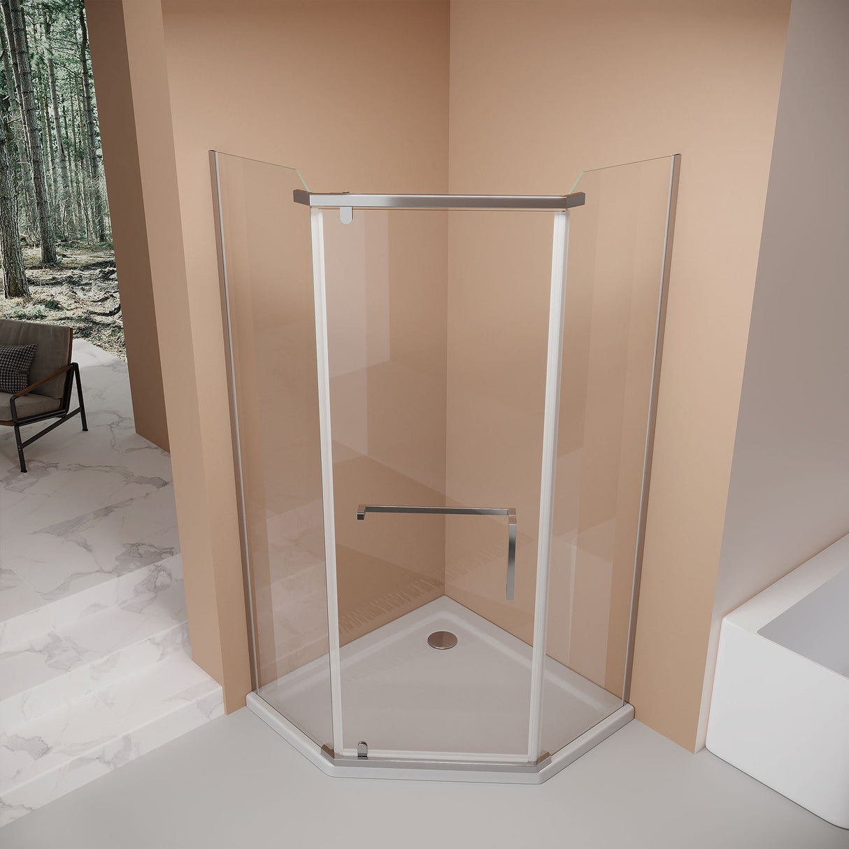 Frameless Neo Angle Shower Door WithTempered Glass