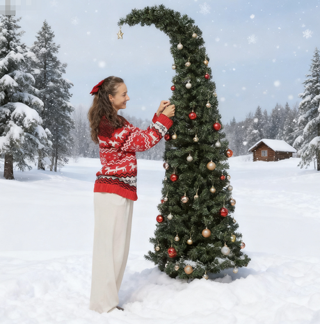 7-ft-Prelit-Bent-Top-Christmas-Tree,-Slim-High-Mountain-Fir-with-300-LEDs-and-Metal-Stand-Christmas-Trees