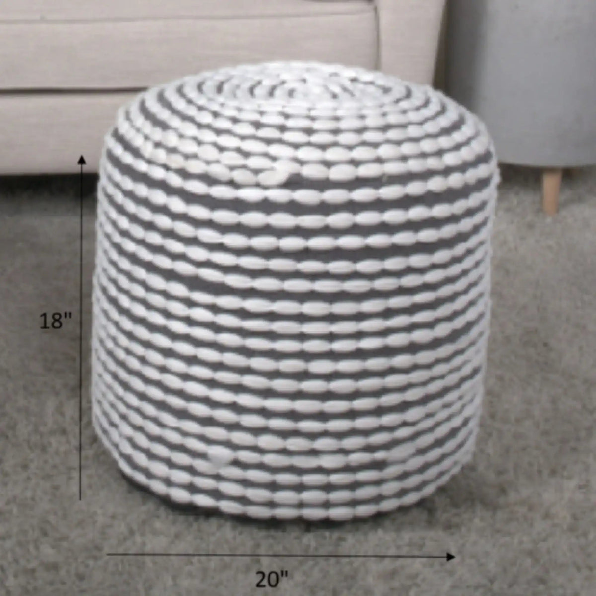 Handcrafted Cylindrical Accent Pouf with Water Resistant Fabric - White, Green, Black